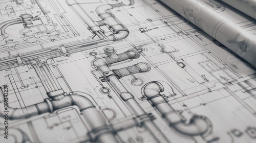 plumbing architect drawing design, blueprint