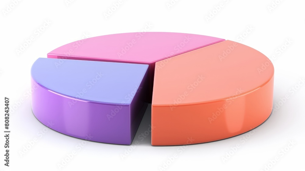 Fototapeta premium pie chart in 3d, purplfe, violet, peach white background 