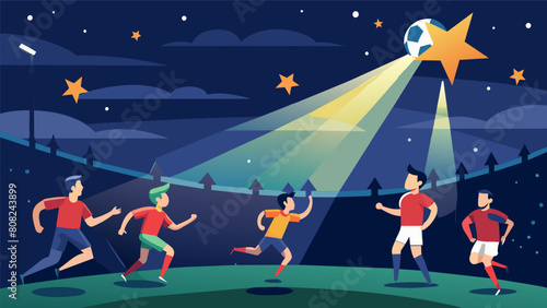 Even as the stars started to le in the sky the night was far from over for the players locked in an intense battle under the radiant stadium lights.. Vector illustration