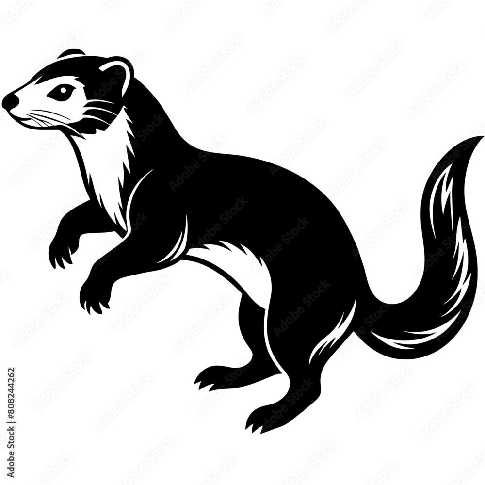 a ferret vector silhouette, in black color, against a solid white background (10)