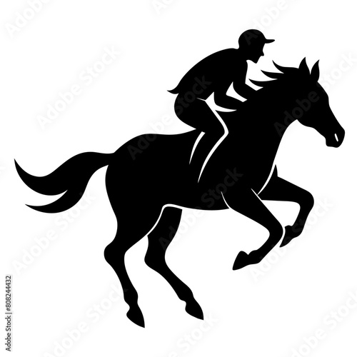 a horse raider racing a horse vector silhouette, black color silhouette, white background (1)