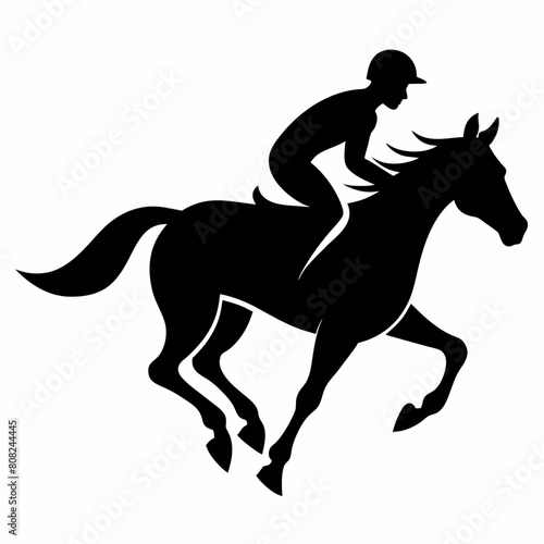 a horse raider racing a horse vector silhouette, black color silhouette, white background (3)