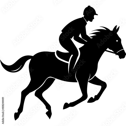 a horse raider racing a horse vector silhouette, black color silhouette, white background (4)