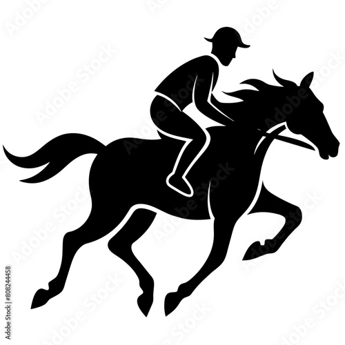 a horse raider racing a horse vector silhouette, black color silhouette, white background (2)