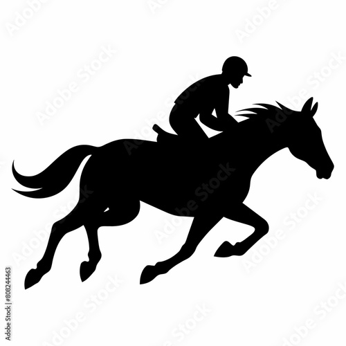 a horse raider racing a horse vector silhouette, black color silhouette, white background (7)