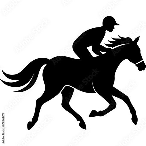 a horse raider racing a horse vector silhouette, black color silhouette, white background (9)
