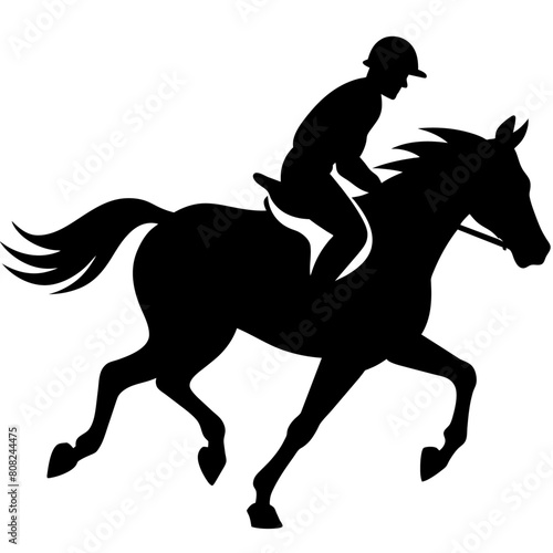 a horse raider racing a horse vector silhouette, black color silhouette, white background (11)