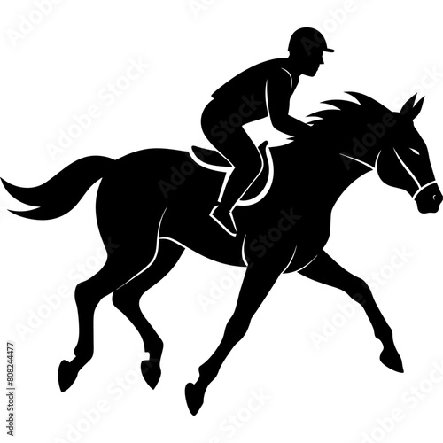 a horse raider racing a horse vector silhouette, black color silhouette, white background (6)