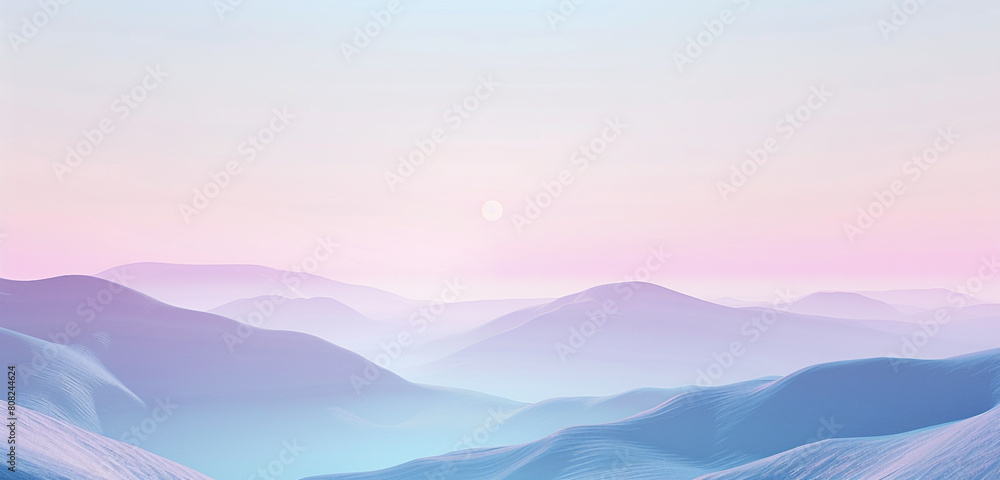 Futuristic landscape portrayed through seamlessly blended soft pastel gradients.