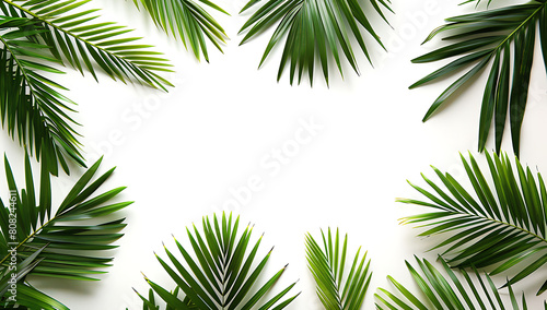  Palm leaves frame a white background