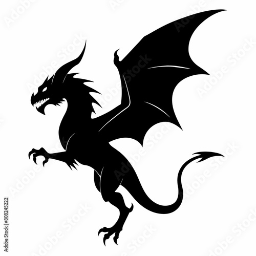 Dragon ancient creature vector silhouette, black color illustration (13)