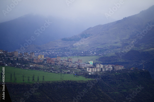 Alaverdi town and Sanahin village in foggy weather, Armenia