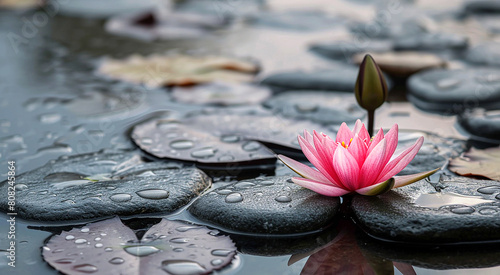 Geisteszustände, Meditation, Feng Shui, Entspannung, Natur, Zen-Konzept, Zen Steine, Lotus