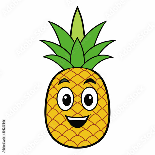 pineapple groovy carton character, solid white background (27)