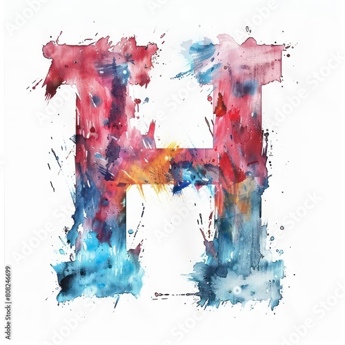 letter H watercolor painting on a white background photo