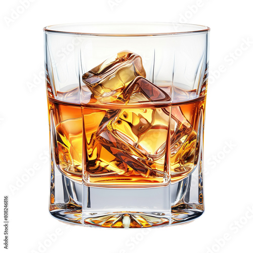 Whiskey on the Rocks in Crystal Glass on transparent or white background photo