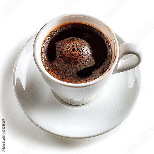  A cup of black coffee on a white background,