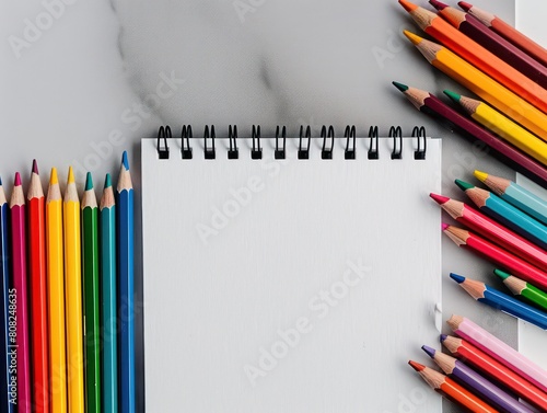 white notebook mockup for a listing color pencils