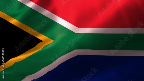 Realistic HD flag of the South Africa waving in the wind. Close up of South Africa Flag Slow Waving with visible wrinkles. flag background texture with vibrant colors and fabric background