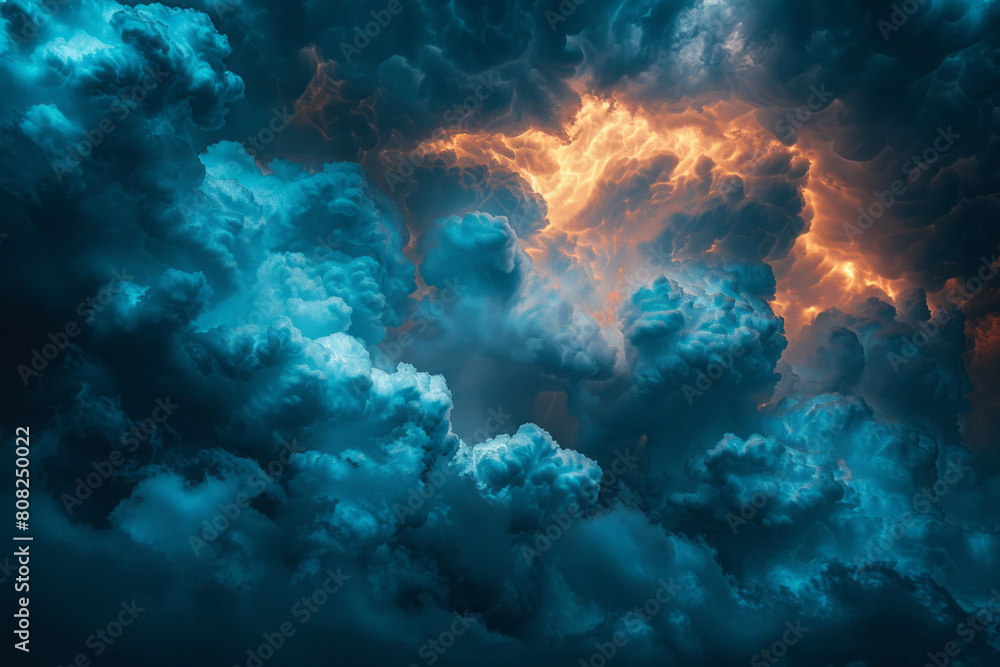 A depiction of a summer storm, with dark, swirling clouds and streaks of rain in glossy blues and grays, A depiction of a summer storm, with dark, swirling clouds and streaks of rain in glossy blues and grays,