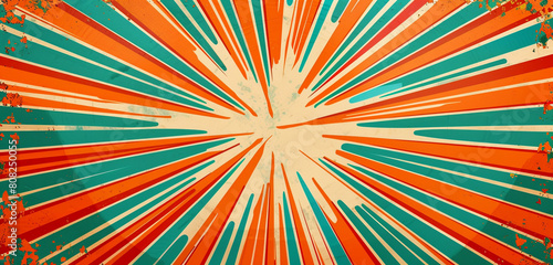 Patriotic abstract backdrop featuring bold orange and teal excitement bolts.