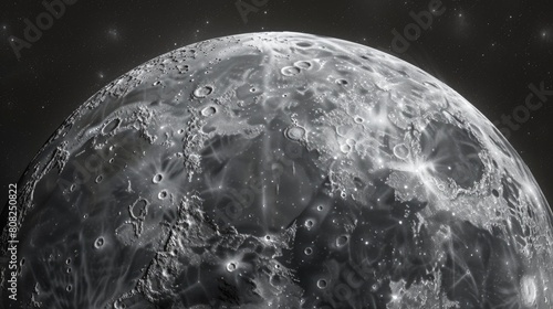 Crystalline Moon Surface Illuminated Against Starry Sky
