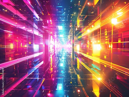 Colorful light tunnel with vibrant lights