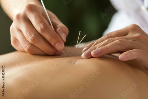 Non-invasive Acupuncture treatment. Asian medicine health. Generate Ai