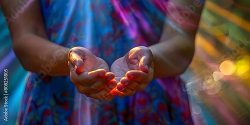 Hands in Worship: Symbolizing Faith, Prayer, and Repentance with the Eucharist. Concept Religious symbolism, worship photography, sacramental gestures, spiritual reflections photo