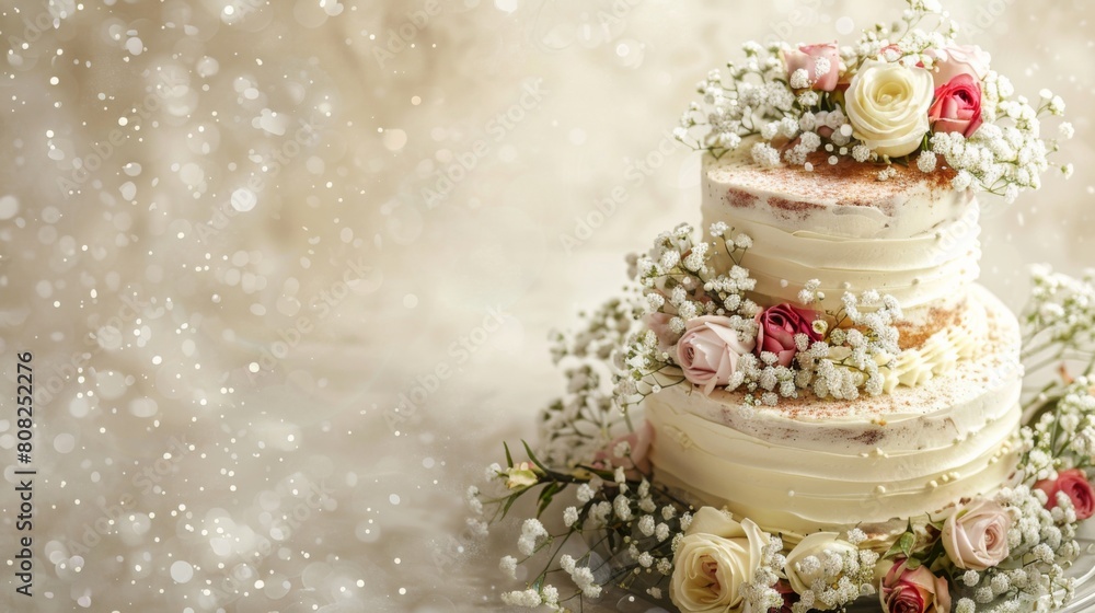 A wedding cake adorned with vibrant flowers on top, symbolizing love and celebration A wedding cake adorned with vibrant flowers on top, symbolizing love and celebration