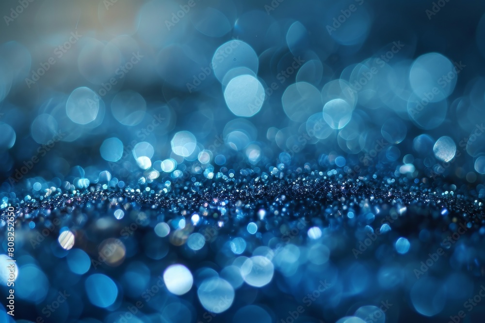 Fototapeta premium Sapphire glitter bokeh background. Unfocused shimmer royal blue sparkle. Crystal droplets glitter wallpaper, Ai generated