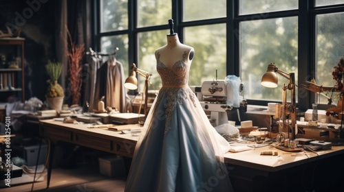 Elegant Bridal Gown in Vintage Tailoring Studio photo