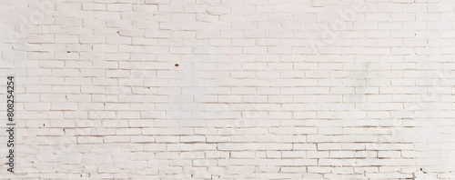 Horizontal Panoramic Background, White Painted Brick Wall with Subtle Texture, Ideal Copy Space