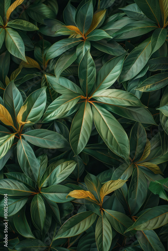 A dense thicket of bamboo  the stalks painted in vivid greens and the leaves creating a pattern of light and shadow 