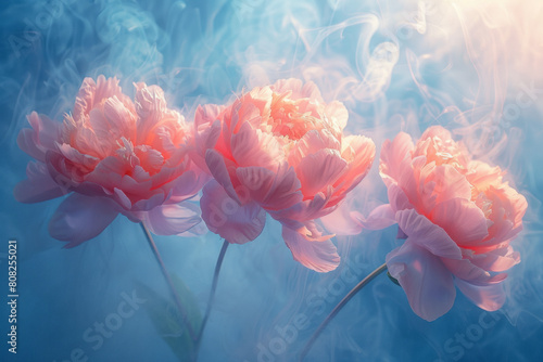 A vibrant splash of abstract peonies, where each brushstroke contributes to a sense of lush fullness and aromatic allure,