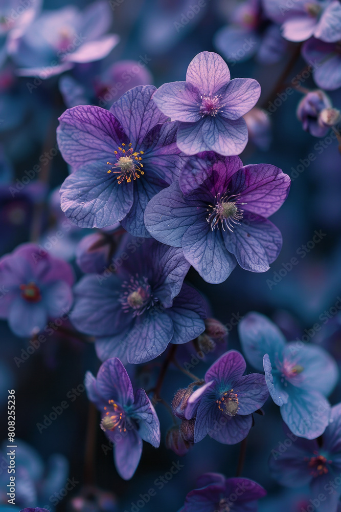 Naklejka premium An organic spread of violets, with the small and delicate flowers turning into a tapestry of purple hues,