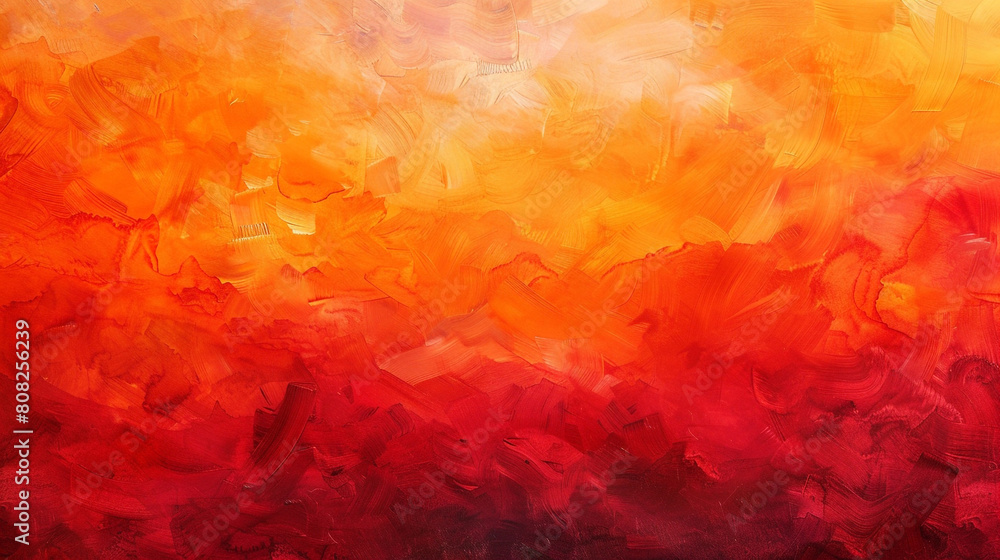 Vibrant blend of red and orange in gouache, capturing the essence of a warm summer evening.