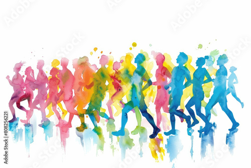 A collective of individuals running in unison  showcasing teamwork and fitness