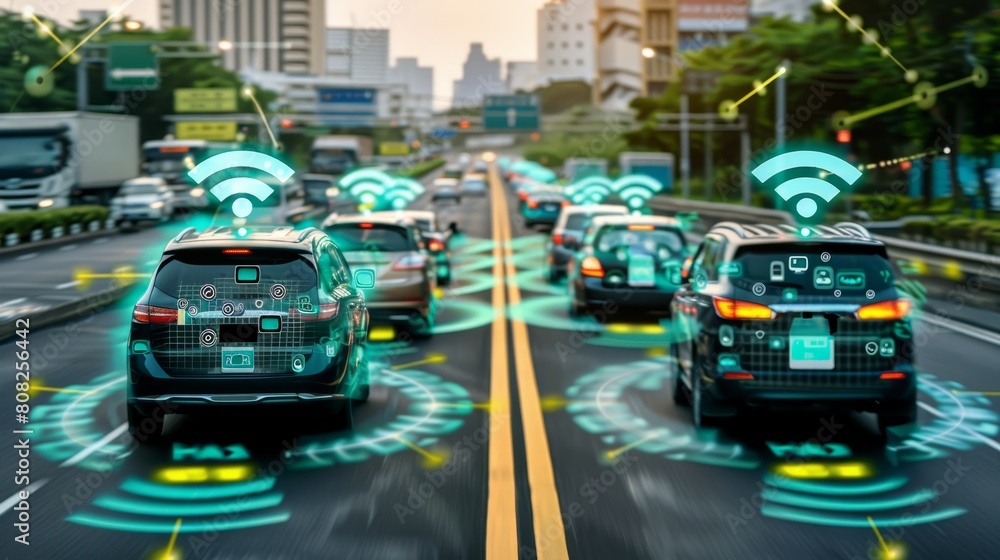 Obraz premium Autonomous vehicle sensing system and wireless communication network for driverless cars