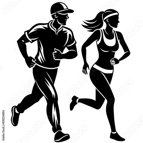 silhouette-of-a-man-wearing-a-cap-and-a-woman-runn