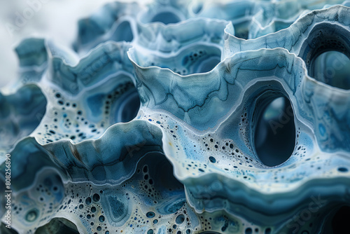 A textured sculpture with layers of resin in varying shades of blue, each layer adding depth like the sea, photo