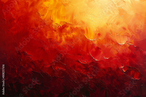 A composition of warm tones of red, orange, and yellow, with layers of textured brush strokes that mimic the heat of the sun, photo