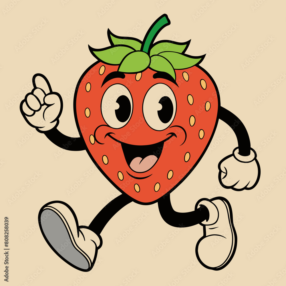 Fototapeta premium strawberry cartoon groovy retro running vector illustration 