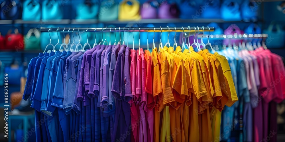 Colorful Clothing Display on Vibrant Clothing Rack. Concept Clothing Rack, Colorful Clothing, Retail Display, Vibrant Colors
