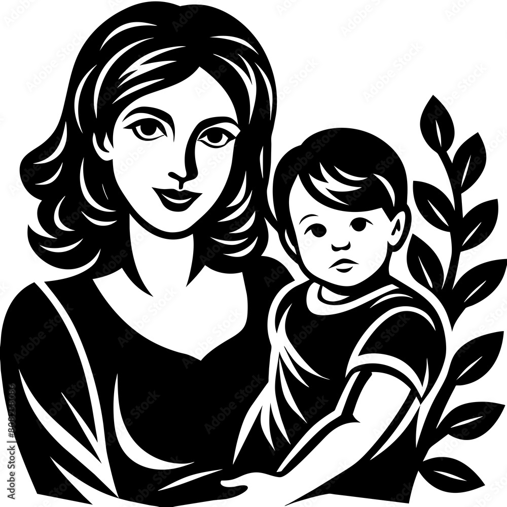 Mom and child vector silhouette Mom and child vector silhouette