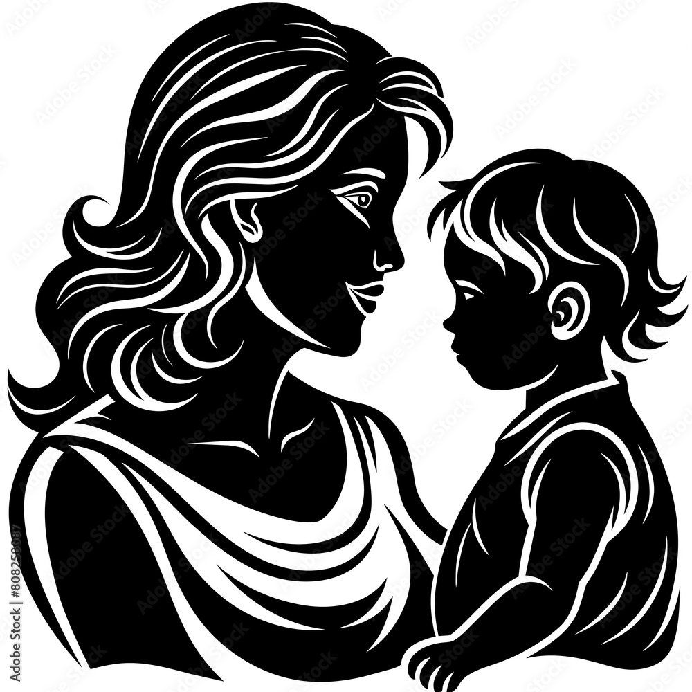 Mom and child vector silhouette Mom and child vector silhouette