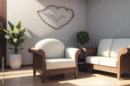 Modern living room interior with stylish white sofas, wooden floor, and decorative plants, featuring a unique cloud-shaped wall clock.