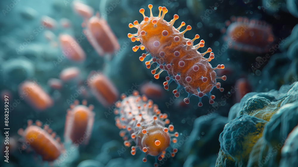 Digital illustration of Bacteria in color background Digital illustration of Bacteria in color background