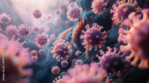 Coronavirus covid-19 under the microscope. Science epidemic infection concept. ai rendered illustration.