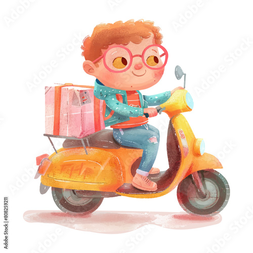 male courier delivery package with motorcycle